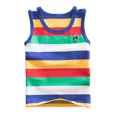 

Summer Kids Boys And Girls Colorful Striped Cotton O Neck Vest Tops Children Clothing For 3-7 T