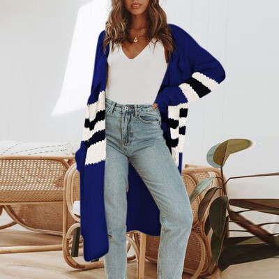 

Tailored Women Fashion Casual Stripe Open Front Long Sleeve Knit Sweater Cardigans Coat