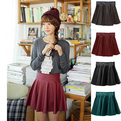 

Sexy Women Slim PU Skirt High Waist Short Mini Skirt Pleated Party Faux Leather Skirts