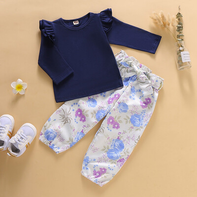 

Autumn Baby Girls Clothes Newborn Sets Outfit Long Sleeve Tshirt Tops Floral Print Pants 2Pcs Set Fashion Roupa Infantil