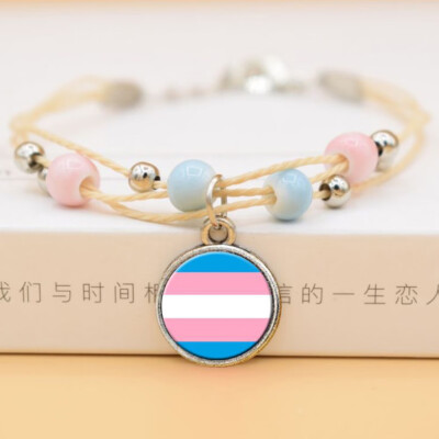 

New Hand Make Bead Cross Gay Pride Rainbow Ceramics Pendent Bracelet Jewelry