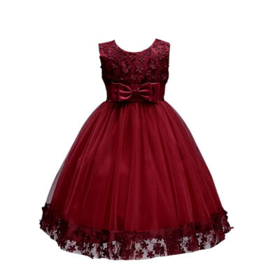 

2018 New Kids Dress Kids Elegant Wedding Dress Wedding Party Lace Party Official Red Wine Series 1-8T S2