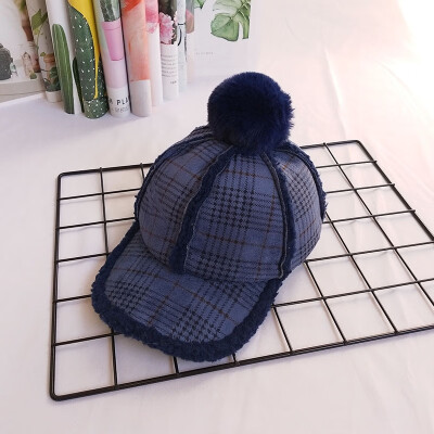 

Childrens winter Korean lamb feather cap baby warm thickened fur ball cap boys&girls Joker baseball cap