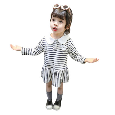 

Baby Girls Striped Print Long Sleeve Cat Design Dress Autumn Casual Kids Toddler Princess Dresses