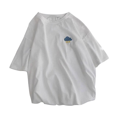 

Women Weather Pattern Embroidered T-Shirt Short Sleeve O Neck Loose Tee Top