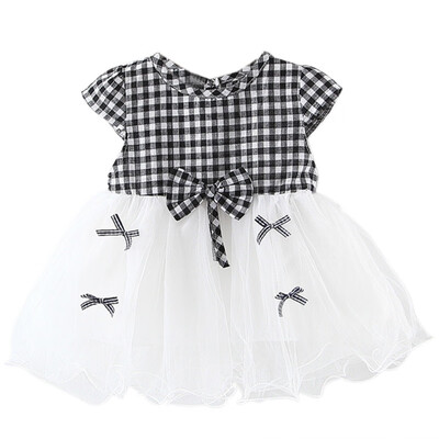 

Summer Casual Lovely Baby Girls Plaid Pattern Sleeve Patchwork Dress Kids Toddler Pageant Mesh Sundress