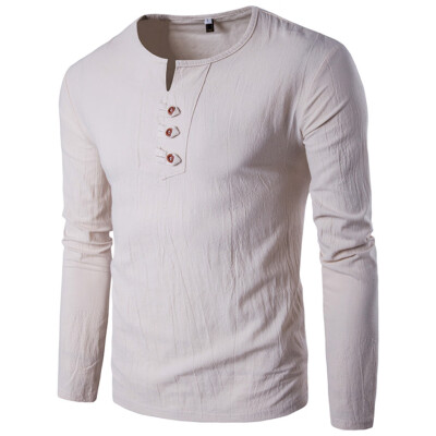 

Toponeto Fashion Mens Needle show Autumn Long Sleeve Casual Fit Cotton Round Top Blouse