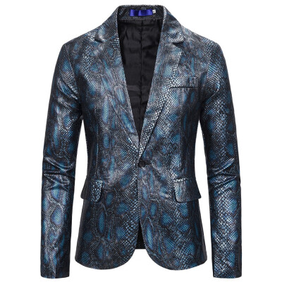 

Toponeto Mens Slim Button Suit Plaid Turn-down Collor tops Solid Jacket Coat