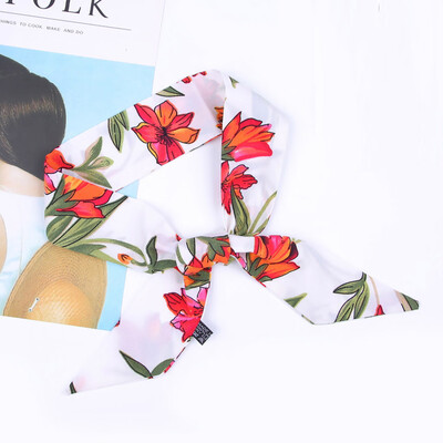 

Gobestart Women Tie Cravat Floral Print Soft Silk Scarf Ribbon Headband Bag Accessories