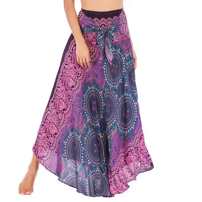 

Thai cotton silk printed belly dance Skirt Beach holiday two wear big swing Skirt