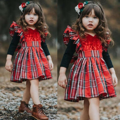 

Canis Toddler Kid Baby Girls Plaids Sleeveless Party Pageant Xmas Dress Sundress