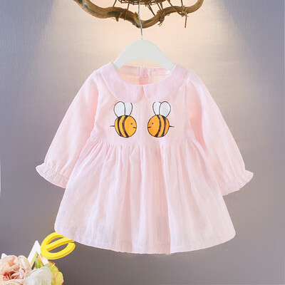 

2019 Hot Sale Autumn Baby Girls Long Flare Sleeve Cartoon Bee Print Dress Kids Princess Pageant Dresses 0-4y
