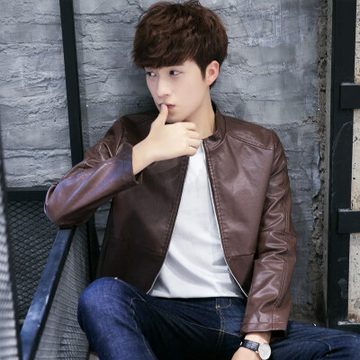 

Mens jacket autumn winter jacket stand collar PU leather casual jacket locomotive