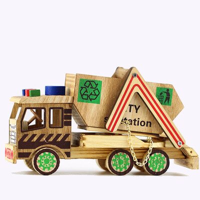 

The new wooden crafts Ideas color sanitation car model wooden toys for children