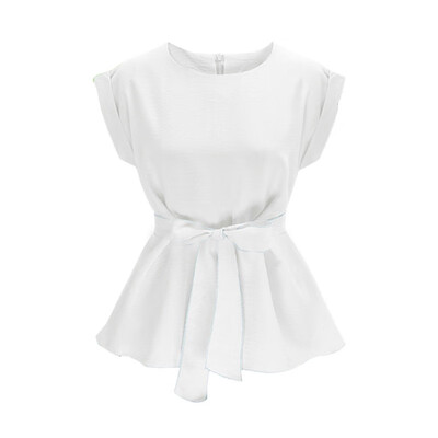 

Fashion Women Blouses Bowknot O Neck Short Sleeve Chiffon Blouse Casual Vintage Blusas Tops Plus Size