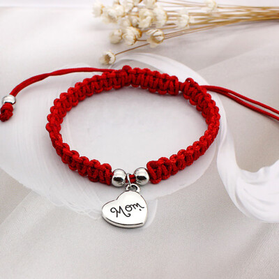 

National Style Mom Letter Pendant Red Rope Bracelet Manual Weaving Hand Rope Unisex Pair Jewellery Mothers Day Hot Gift