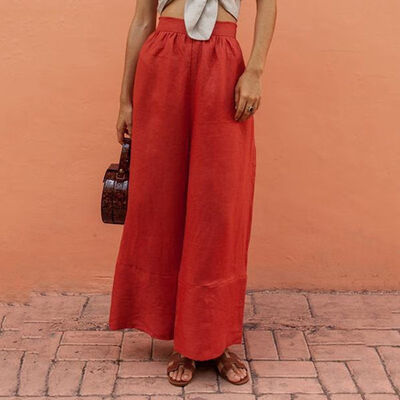 

Women Fashion Casual Solid Color High Waist Pants Linen Loose Ladies Wide Leg Pants Female Trousers
