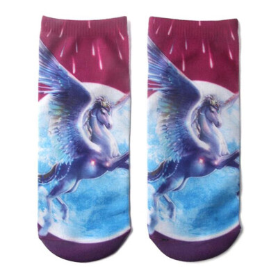 

Kids Girls Boys Print Cartoon Unicorn Short Socks Suitable For Child Aged 6-12