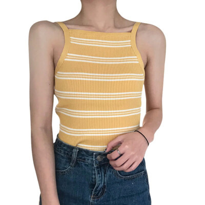 

Korean Summer Top Women Spaghetti Strap Striped Halter Knitted Camisole Womens clothes 2019