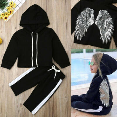 

Baby Toddler Girls Back Wing Hooded Wing TopsPants Outfits Set Infant Tracksuit