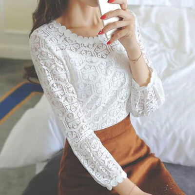 

Office Lady Tops Fashion Women Blouses 2019 White Lace Blouse Shirt Long Sleeve Women Shirts Blusas Femininas Women Blouse