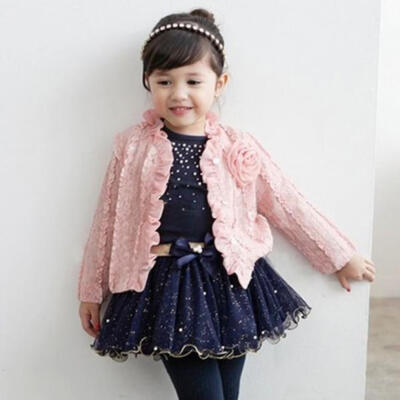 

New Princess Baby Girls CoatT-shirtTutu Skirt Pink Clothes 3PCS Set Suit