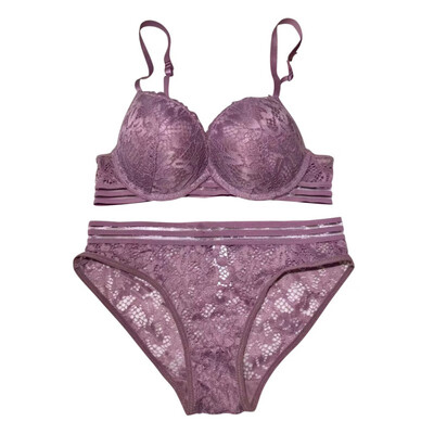 

Luxurious Noble Floral Embroidery Padded Adjusted-straps Sexy Women Lace Bra Set Lingerie Ultrathin Transparent Briefs Set