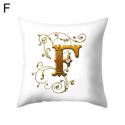 

26 Golden A to Z Alphabet Flower Soft Pillow Case Cushion Cover Home Sofa Decor