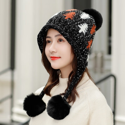 

Wool Hat Female Winter Hundred Sets Korean Edition Sweet Tide Plushing Thickened Warm Knitted Cap Lovely Ear&Moon Cap