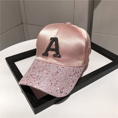 

Baseball cap womens spring&summer Korean version of the tide cap letter with drill stage hip-hop casual black shade hat