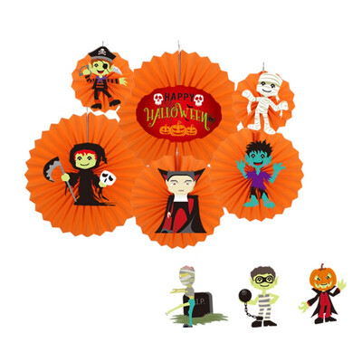 

Black And White Paper Fan Decorations Halloween Party Handmade DIY Round Paper Fan Flower Halloween Party Ornament Accessories