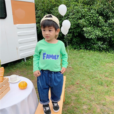 

Children Autumn Cute Stitching Letter Print Wear Round Collar Long Sleeved Cotton Casual T-Shirt