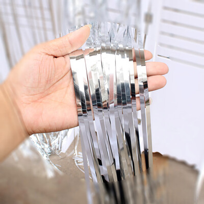 

Gobestart 2 Pack Foil Curtains Metallic Fringe Curtains Shimmer Curtain for Birthday Wedding Party