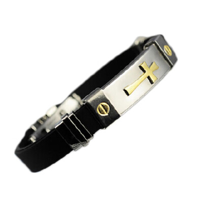 

Man Fashion Titanium Steel Silicone Cross Bracelet Health Bracelet
