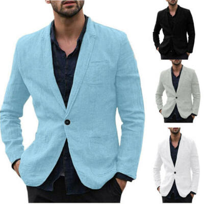 

Flax Mens Blazer Jacket One Button Coat Business Casual Wedding Suit Tops