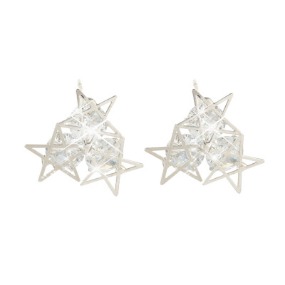 

Fashion Cute Silver Color Small Three Linked Stars Crystal Stud Earrings