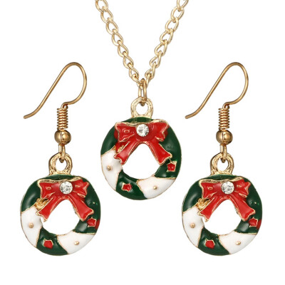 

Creative D i y Christmas Jewelry Sets Fashion Gold Enamel Red Wreath Christmas Necklace Earrings Birthday Bell Gift