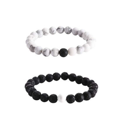 

2PcsSet Couples Distance Bracelet Natural Stone White Black Yin Yang Beaded Men Women Best Friend Bangles Jewelry