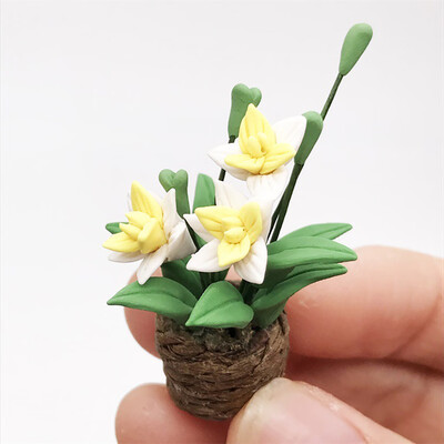 

Gobestart Fake Mini Dollhouse Miniature Green Plant Flower in Pot Fairy Garden Accessory