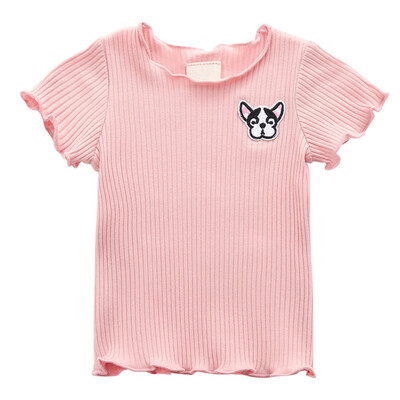 

New Baby Girls Summer Cotton Solid Print T-shirt Tops Blouse Short Sleeve Children Casual Tee Shirts