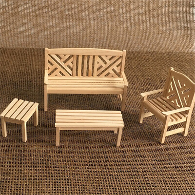 

YIWULAMini Dollhouse Miniature Wooden Beach Table Chair In Fairy Garden Accessory
