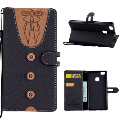 

MOONCASE Huawei P9 Lite stitching embossed womens leather case - black