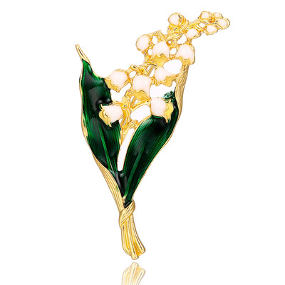 

Trendy Alloy Enamel White Floral Leaf Brooch Lily of The Valley Gold Color Brooch Pin High Quality Jewelry for Women