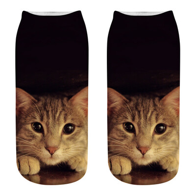 

1Pair Women Low Cut Ankle Socks Funny Socks Cat Cartoon 3D Printing Socks Cotton Hosiery Printed Socks
