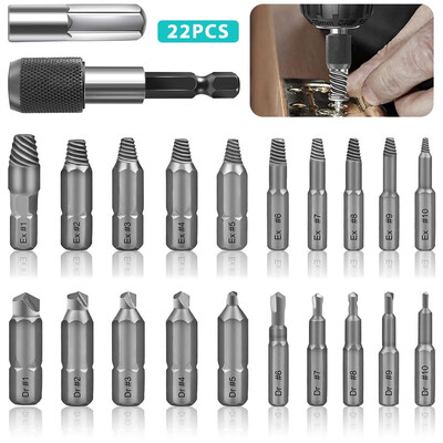 

22pcs Broken Wire Remover Damaged Screw Extractor Set Broken Bolt Extractor Screw Remover Set
