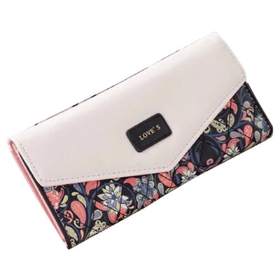 

Fashion Women Tri-fold Flower Print Purse Faux Leather Long Wallet Clutch Bag