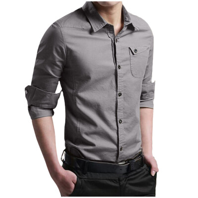 

Tailored Mens Autumn Casual Military Cargo Slim Button Long Sleeve Dress Shirt Top Blouse