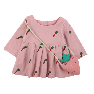 

Summer Kids Girls 95 Cotton Long-Sleeved Dresses Small Satchel Haversack Pink Yellow Childrens Clothing 0-3Y