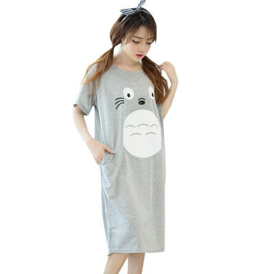 

New Fashion Nightgown Women Cute Cartoon Letter Print Sleepwear O-neck Short Sleeve Loose Sleepshirt Sleepdress Female W2
