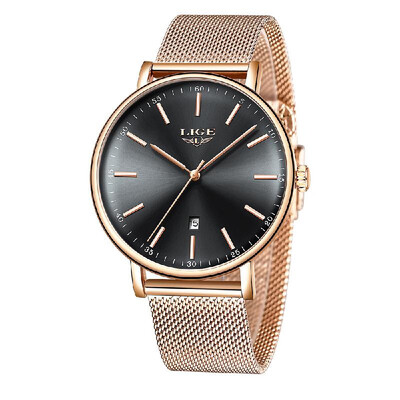 

LIGE 9908 Fashion Top Luxury Brand Women Full Stainless Steel Mesh Strap Business Watches Quartz Clock Female Wristwatch Black Ban